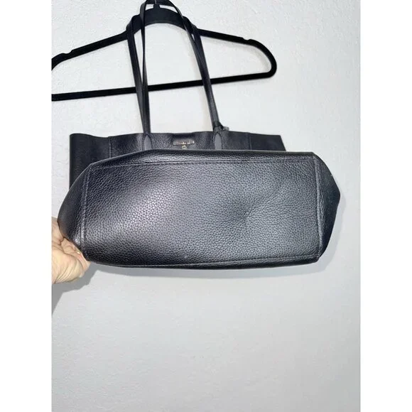 Michael Kors Soft Leather Tote Shoulder Bag Large Black/Gold MK Logo Suede - Picture 3 of 7